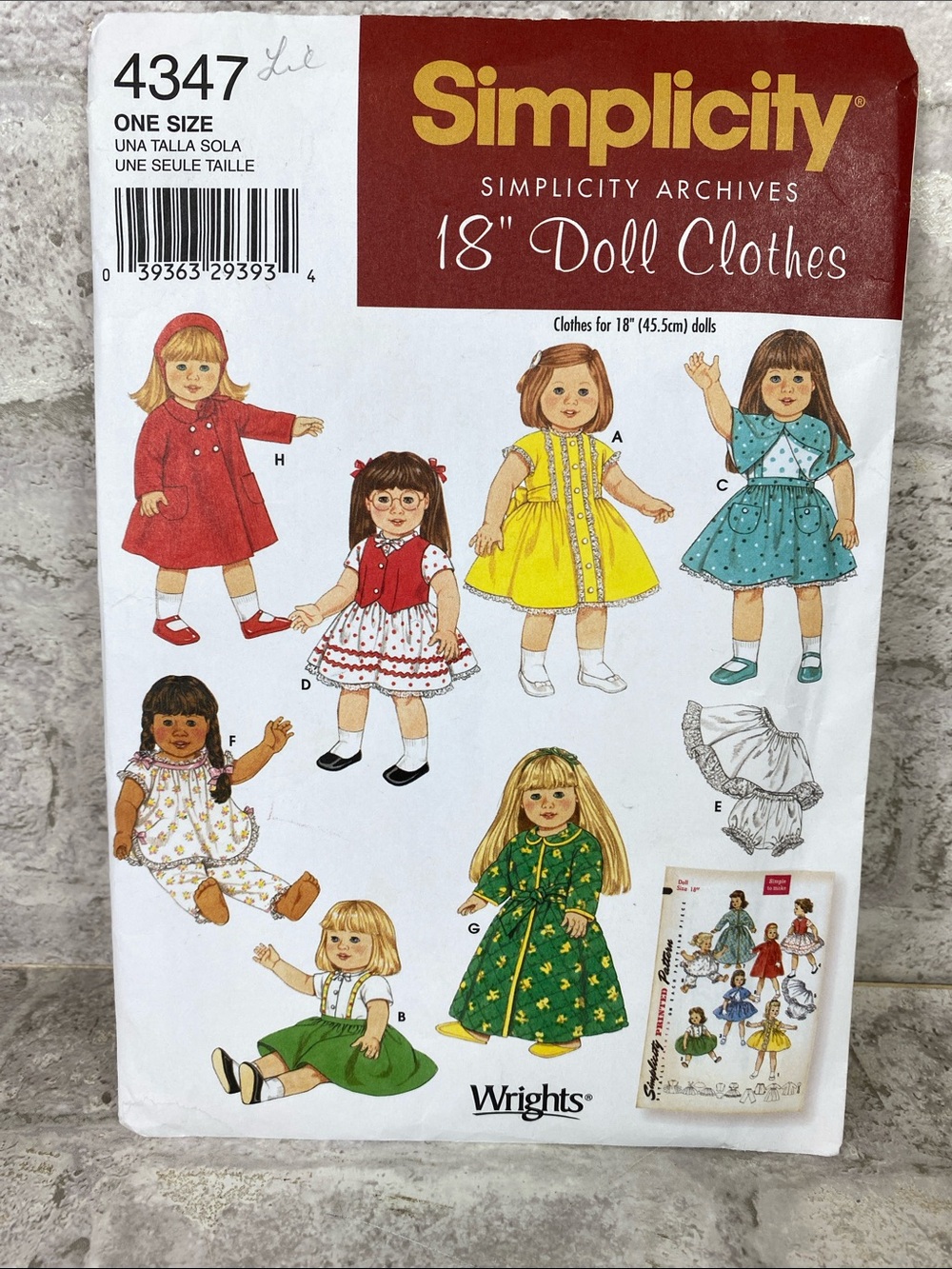 Simplicity Archives “18” Doll Clothes  #4347  One Size